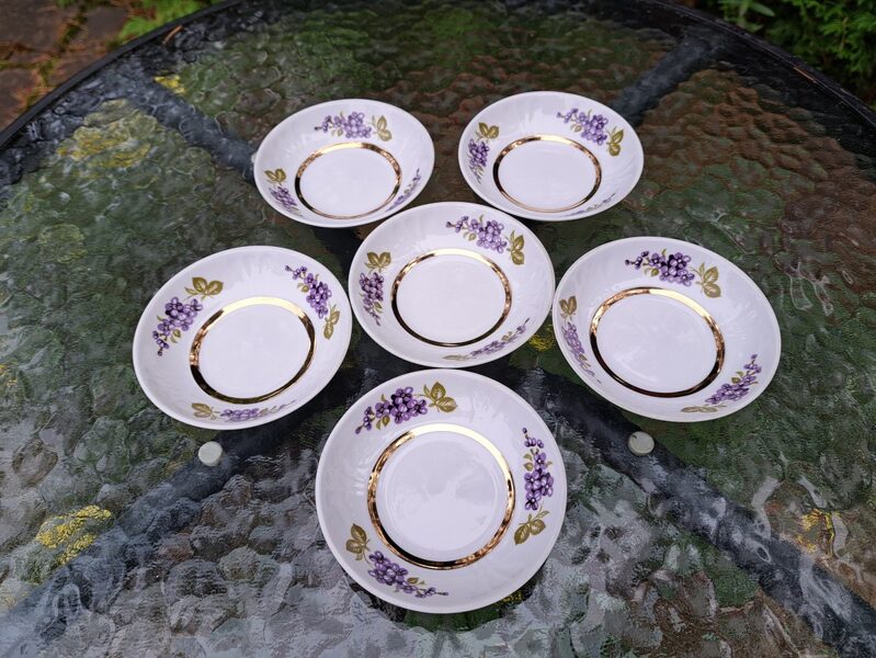 Ievārījuma bļodinu komplekts ar ceriņiem un zeltu 6 personam, forma "Māra" (Māra tējas 131)