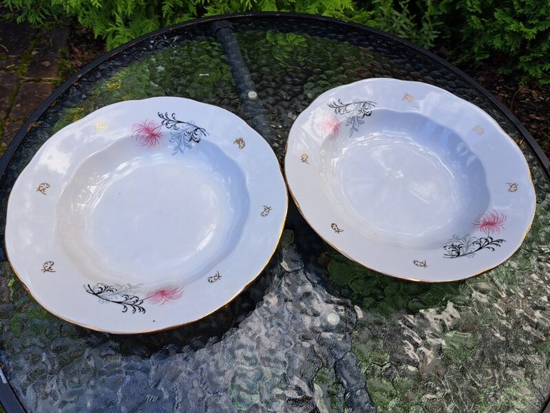 Zupas šķīvji ar rozā krizantēmu diam 24cm, pusdienu servīze "Ārija", RPR (Ārija pusdienu 267)