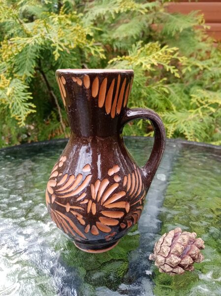 Skaista māla vāzīte-krūze, rokas darbs, glazūra (Keram 21)