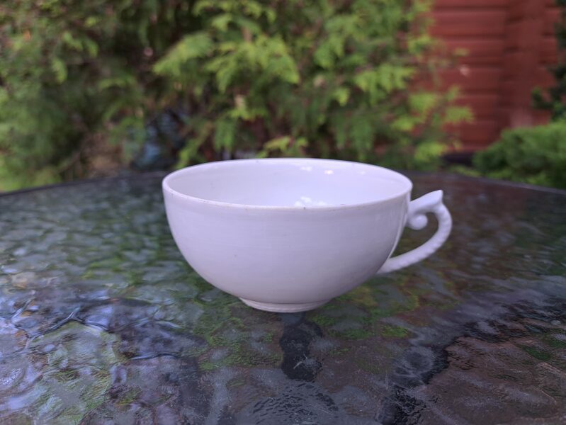 Krūzīte pilnīgi balta bez zelta (nav bijis), tējas servīze "Laima", RPF (Laima 30)