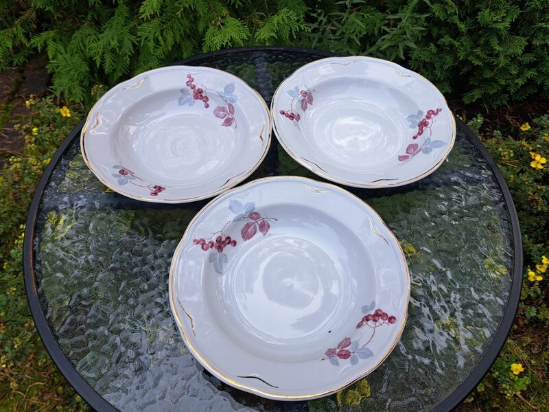 Zupas šķīvji, pusdienu servīze ROKOKO ar pīlādžogām un zeltu, RPR (Rokoko 169)