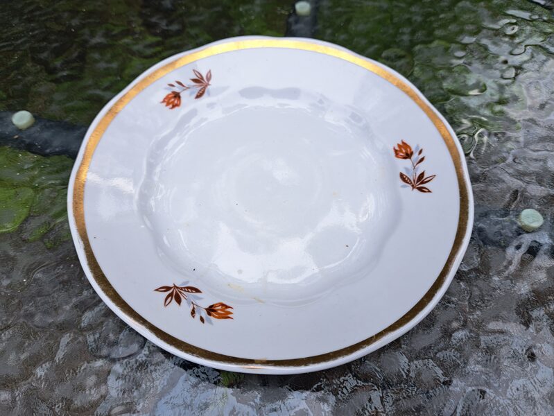 Kūku šķīvis, tējas servīzes "Ārija" ar brūnām tulpēm un zelta malu, RPR (Ārija tējas 68)