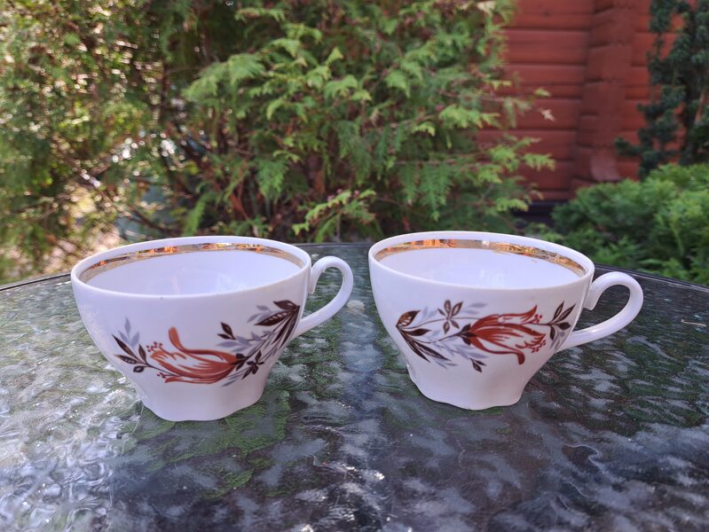 Tējas krūzīte, tējas servīze "Ārija", ar brūnām tulpēm un zeltu, RPR (Ārija tējas 77)