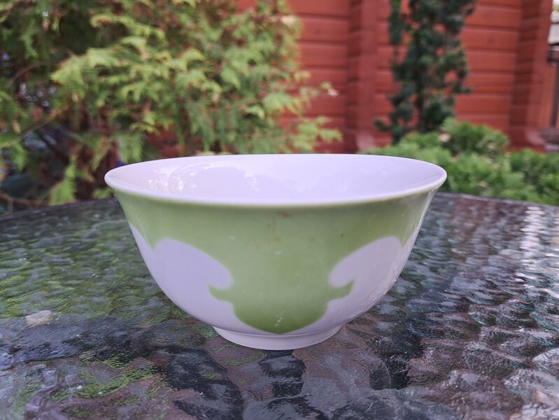 Bļodiņa(piala) lielā, servīze "Austrumu" ar zaļu dekolu bez zelta, RPR. Diam. 13,3cm (Austrumu 61)
