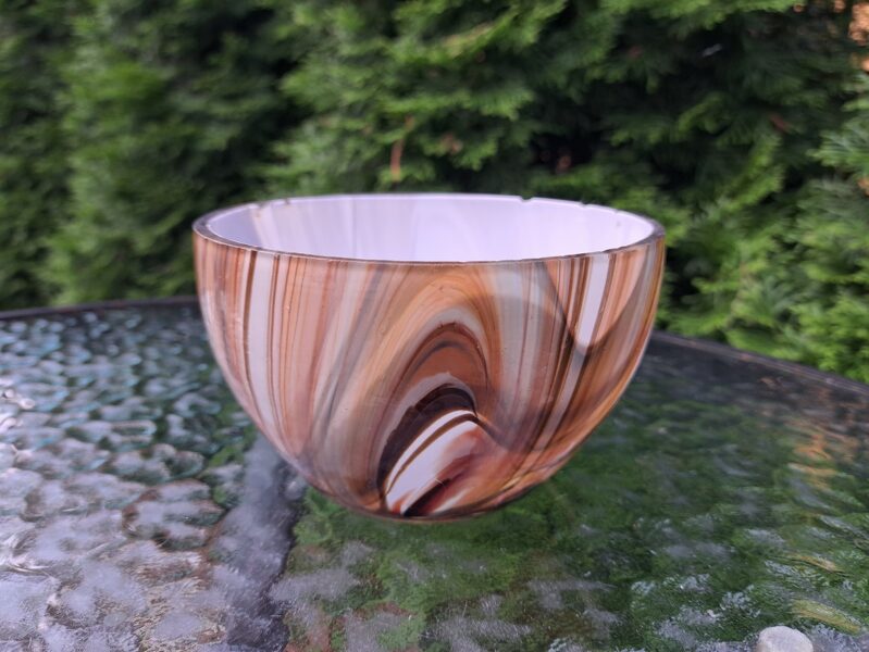 Ļoti skaista raiba stikla bļodiņa Nr.1, ražotājs "Komunārs", Griziņkalns (Stikls sk 120)