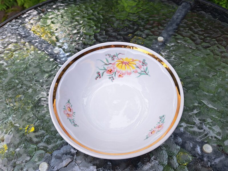 Ievārījuma bļodiņa lielā no komplekta (6 + 1) ar maigām puķēm un zeltu, RPR (Ārija tjas 93)