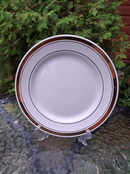 Šķīvis salātu fajansa, D=20cm, ZIK balts ar zeltu, taisna mala (ZIK 18)