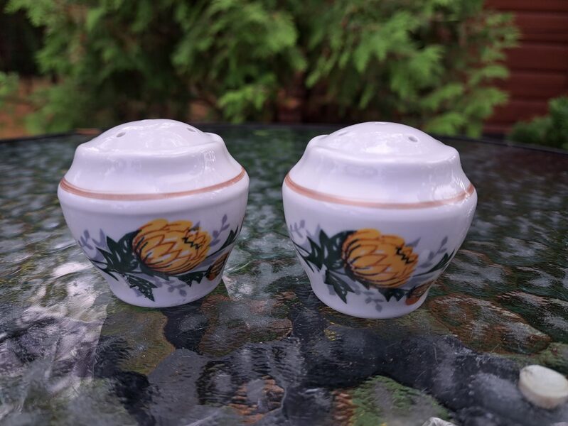 Sāls trauks, pusdienu servīze "Ārija" ar dzeltenām asterēm, un brūnu lustru, RPR (Ārija pusdienu 287)