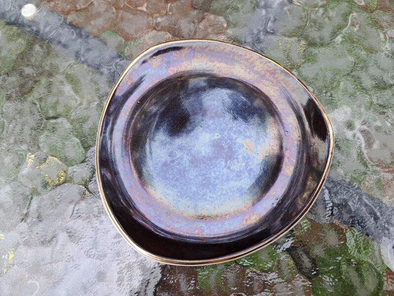 Apakštase brūna ar zelta malu, kafijas servīze "Stella" ar brūnām lapām un zeltu, rokas gleznojums, PFF (Stella 64)