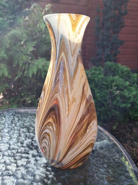 Ļoti skaista raiba divkārša stikla vāze "Siriuss"  Nr.2 ražotājs "Latvijas stikls", Komunārs (Stikla vāze 59)