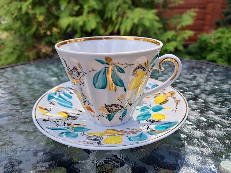 Tējas pāris plānsienu porcelāna, tējas sevīzes LFZ ar greznu rokas gleznojumu (LFZ 48)