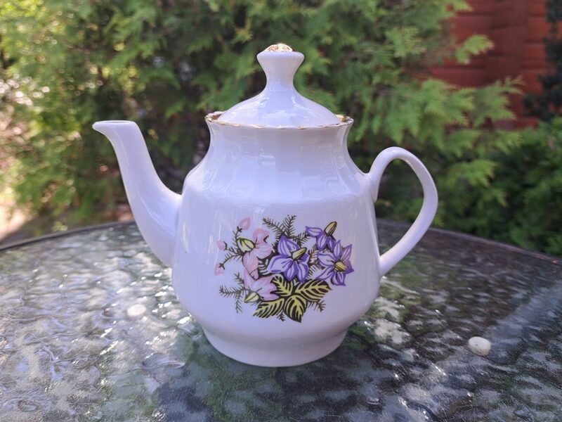 Tējkanna mazā, tējas servīze "Māra", lillā-rozā klematiss, zelts, RPR (Māra tējas 159)