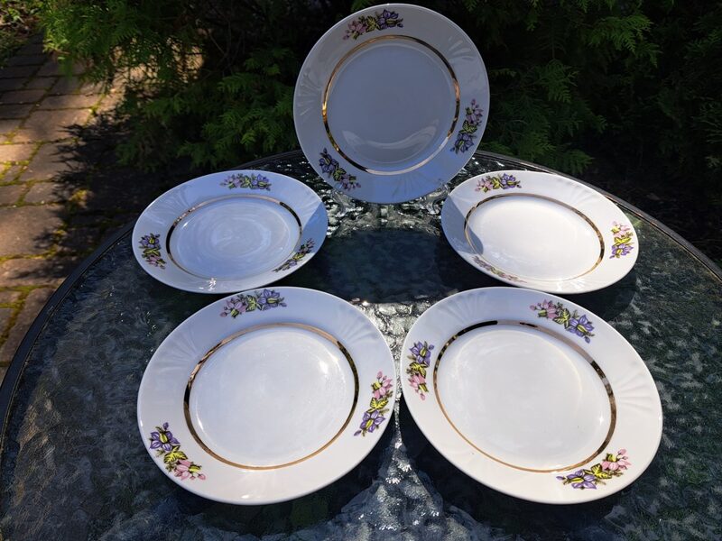 Kūku šķīvji, tējas servīze "Māra", lillā-rozā klematiss, zelts, RPR (Māra tējas 161)