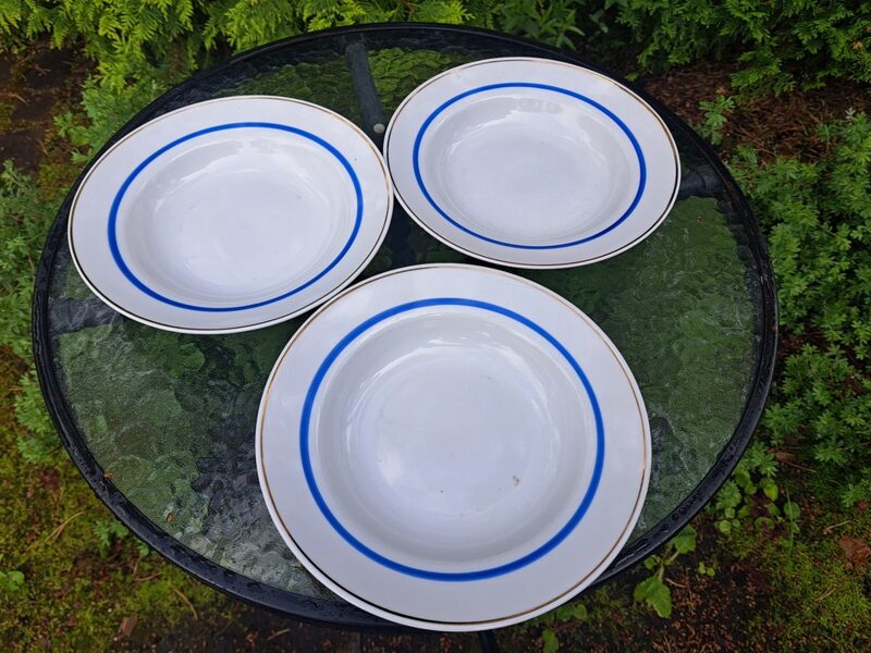 Šķīvji zupas balti ar zilu svītru un zeltu, diam.24cm, RPR (Citi pusd 232)