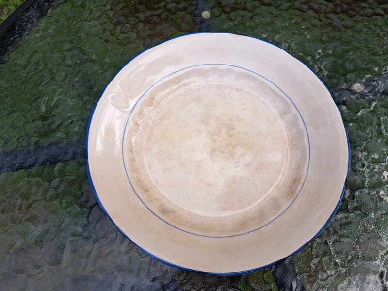 Otrā ēdiena fajansa Kuzņecova šķīvis ar zilu apmali. D=23cm (Kuzņecovs 110)