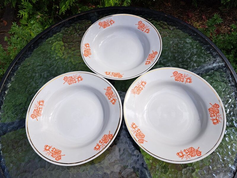 Šķīvji zupas, diam.20cm ar oranžām rozēm un zeltu, RPR (Citi pusd 238)