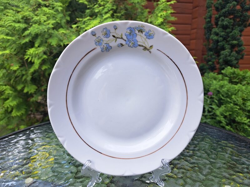 Salātu šķīvji, d=20cm ar gaiši zilām puķītēm, reljefa malu un brūnu apvilkumu, RPR (Citi pusd 244)