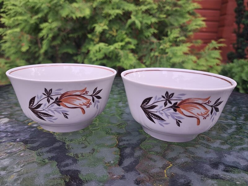 Salātu bļodiņas/pialas ar brūnām "tulpēm" un brūnu apvilkumu, RPR. Diam.11,2cm (Citi pusd 243)