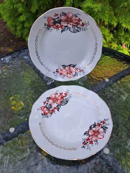 Maizes šķīvji d=17cm ar sarkanu un melnu dekolu, forma "Vilnis", RPR (Vilnis pusdienu 152)