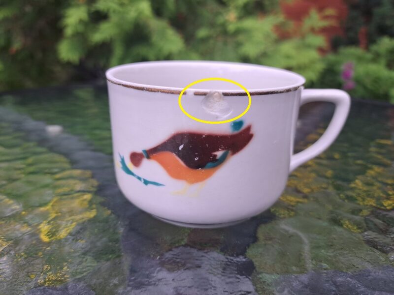 Ļoti reti eksemplāri: bērnu tējas krūzītes ar rokas gleznojumu "Pīli", RPF. Lieli nošķēlumi (Bērnu 118)