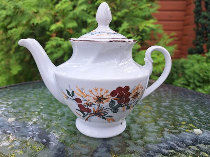 Mazā tējkanna, skaista tējas servīze "Viktorija" ar ogām un tumši brūnu apvilkumu, RPR (Viktorija t 150)