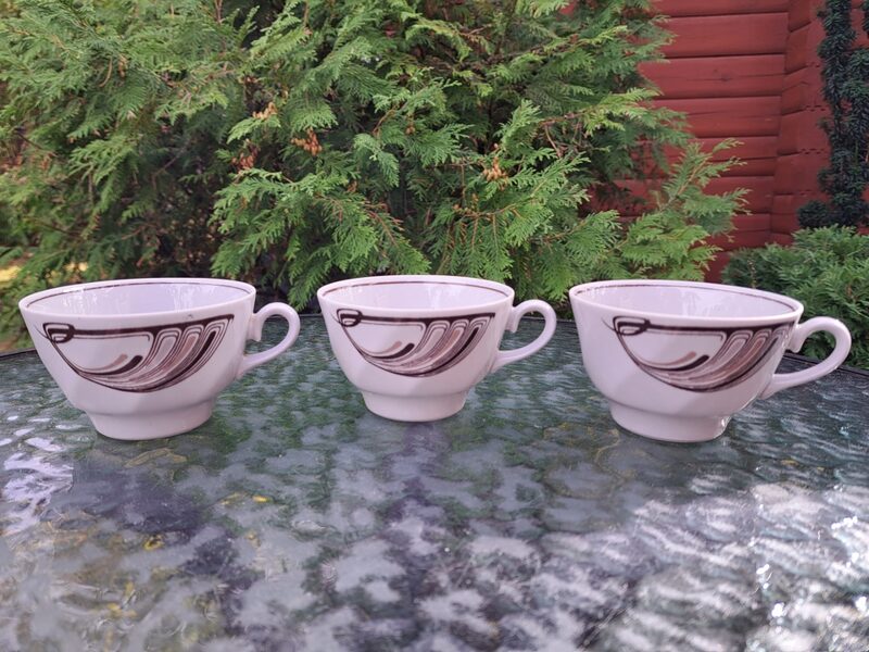 Krūzītes, tējas servīze "Viktorija" ar brūnu dekolu un brūnu apvilkumu, RPR (Viktorija t 154)