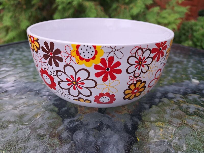 Bļoda dziļa ar sarkanām un dzeltenām puķēm, Aurora. Diam. 15,3cm, dziļums 7,5cm (Citi rpt 272)