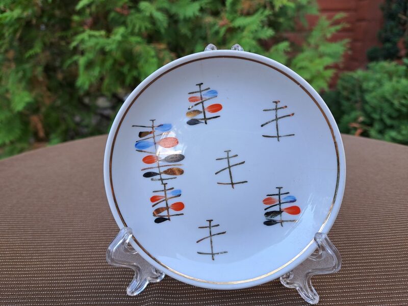 Apakštase, kafijas servīze "Ausma" ar rokas gleznojumu (sarkana, melna, zila krāsa ar zeltu), PFF (Ausma 102)