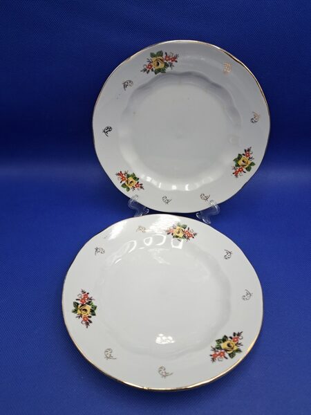 Šķīvji salātu d=20cm, pusdienu servīzes "Ārija" ar dzeltenām rozītēm, sarkanām puķītēm un zeltu, RPR (Ārija pusdienu 379)