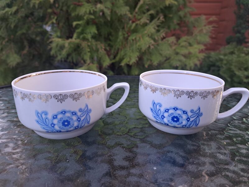Tējas tase ar zilām puķēm un zelta rakstu, tējas servīze "Aija-2", RPR (Aija-2 tējas 171)