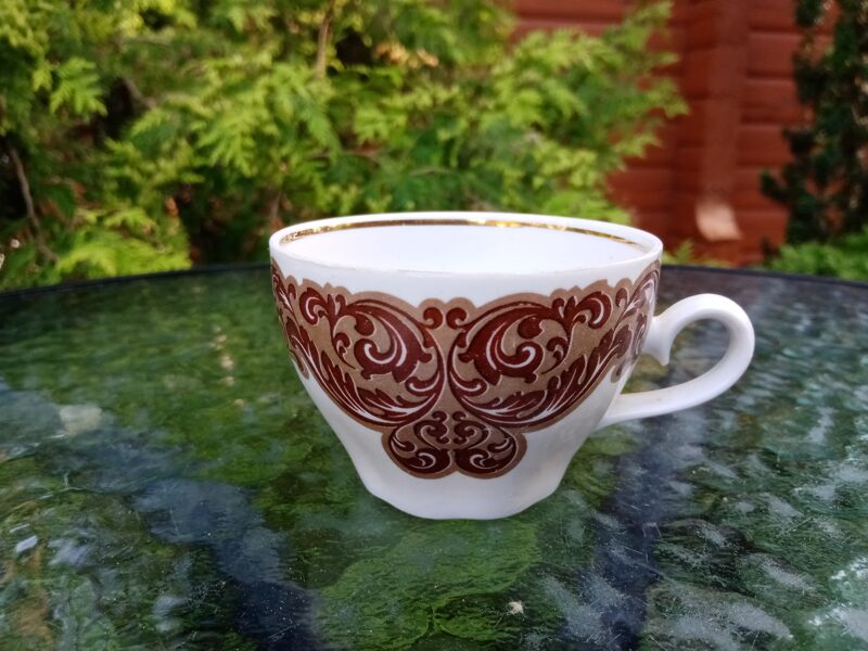 Krūzīte, kafijas servīze "Ārija" ar brūnu dekolu (Ārija kafijas 31)