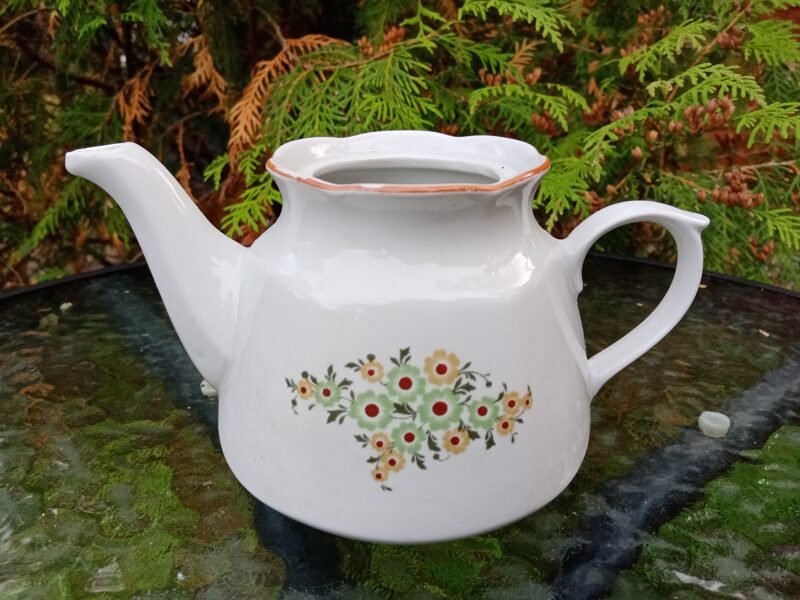 Tējkanna bez vāciņa, servīze "Karīna" ar zaļām puķītēm un lustru (Karīna 60)